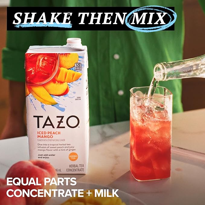 TAZO Tea Concentrate, Organic Skinny Chai Latte, Refreshers Iced Watermelon Cucumber, & Iced Peach Mango 32 Fl Oz (1ea) (Variety Pack)