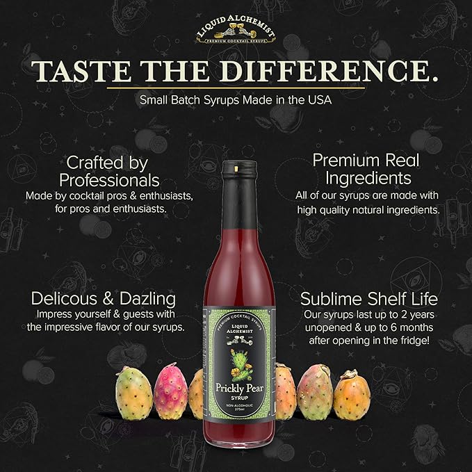 Liquid Alchemist Prickly Pear Syrup for Cocktails - Real Ingredients Make our Prickly Pear Puree a Perfect Margarita Mix - Our Vegan Drink Syrups are Non-GMO & Last up to 2 Years (12.7 oz)