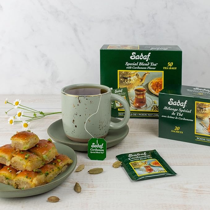Sadaf Special Blend Tea with Cardamom - Loose Leaf Cardamom Tea - Ceylon Black Tea - Quicktea Product harvested in Sri Lanka - 8 Oz Box