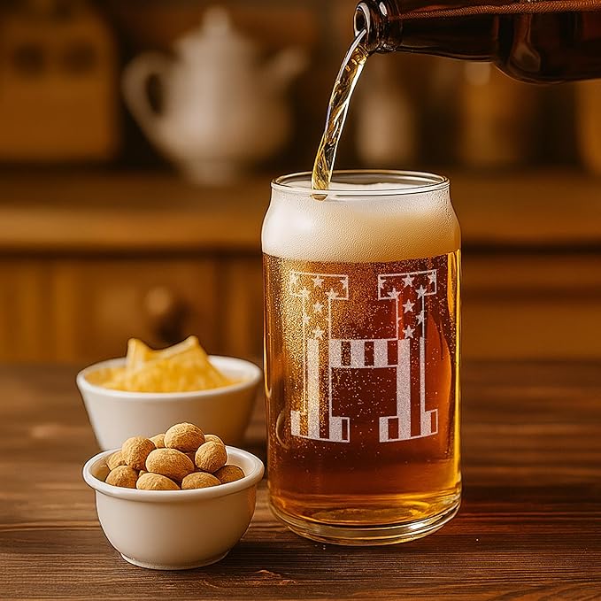 Monogram Beer Glasses for Men (A-Z) 16 oz - Beer Gifts for Men Brother Son Dad Neighbor - Unique Gifts for Him - Personalized Drinking Gift Beer Glass Mugs - Engraved Beer Can Glass (H)