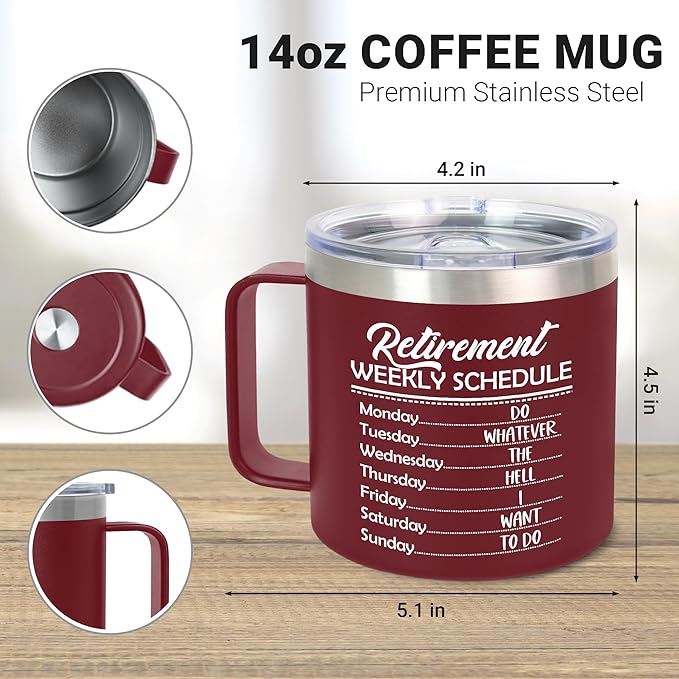 Funny Retirement Gifts for Women Men - 14 Oz Stainless Steel Insulated Coffee Mug With Lid - Birthday Retired Goodbye Farewell Gifts for Coworkers Boss Teachers Nurse Mom Dad