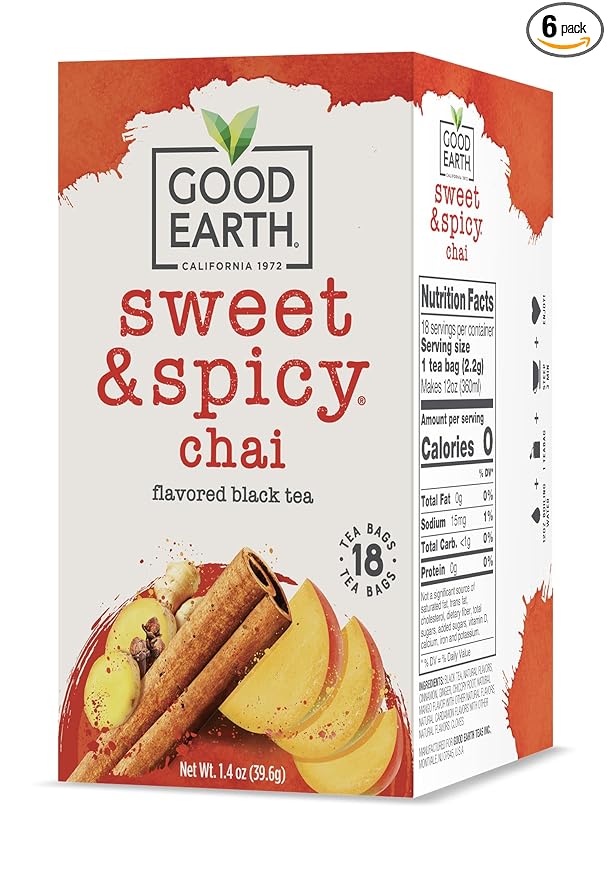 Good Earth Tea Sweet & Spicy Chai Black Tea, 18 Teabags (Pack of 6)