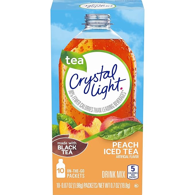 Crystal Light On-the-Go, Peach Iced Tea Drink Mix, 10 CT (Pack of 8)
