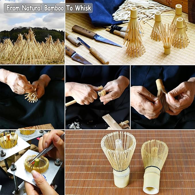 Matcha Whisk Set, Matcha Set, 6 Pieces, with Bamboo Whisk, Ceramic Bowl & Sifter Complete Matcha Powder Tea Includes Scoop & Spout Bowl, Traditional Japanese Tea Accessories for Home (set of 6 - B)