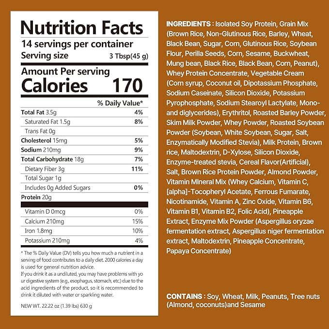 Brown 17Grains Protein Shake, With Crunchy Protein Balls, Protein Smoothie Powder - 20g Protein, Low Sugar, Keto-Friendly Meal Replacement Shake, 22.22oz, 14 Servings, 14 Servings (1 X 22.22oz)
