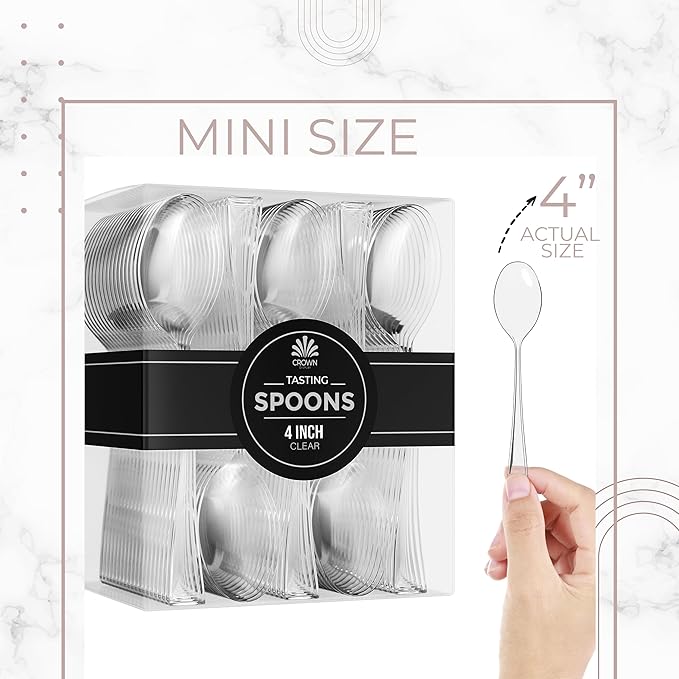Mini Dessert Spoons - Bulk Pack of 100 Clear Disposable 4 Inch Plastic Appetizer Spoons - Real Flatware Look - Bpa Free - Food Safe