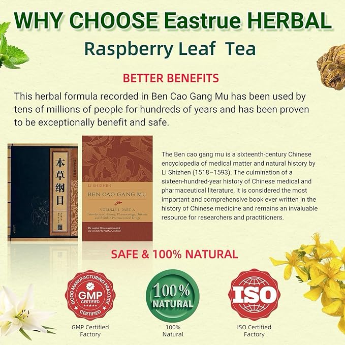 Eastrue-50 Organic Raspberry Leaf Tea Bags-Natural Pregnancy Tea,Red Raspberry Leaf Herbal Tea for Hormone Balance,Menopause - Natural Menstrual Cycle Support,Non-GMO - Caffeine-free