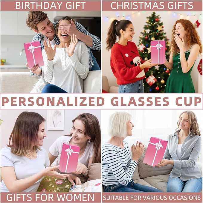 Personalized Gifts for Women,20oz Ribbed Glass Tumbler,Monogrammed Gifts for Women,Birthday Gift,Ice Coffee Mug,Christmas Gift for Mom Sister-P