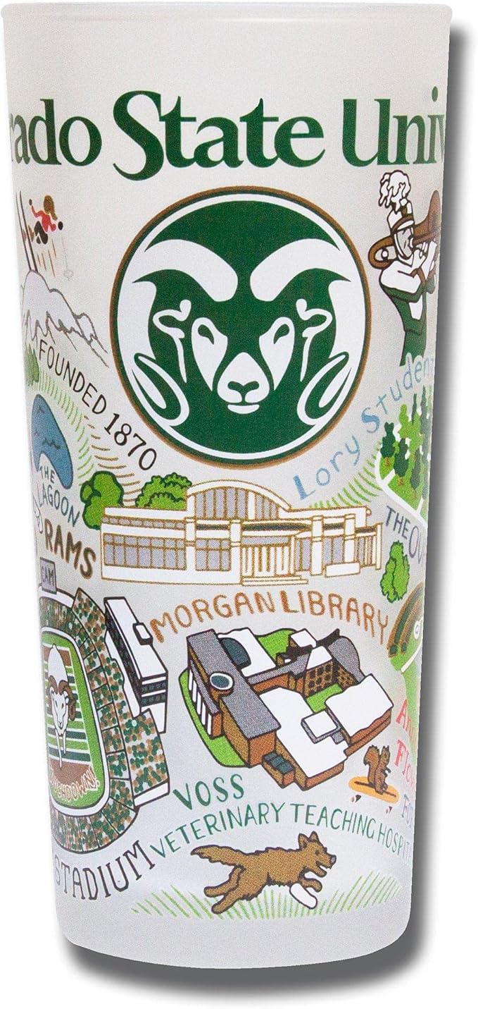 Catstudio Drinking Glass, Colorado State University Glass Cup for Kitchen, 15oz Dishwasher Safe Tumbler for CSU Alumni