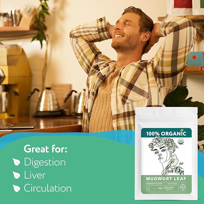 Organic Mugwort Tea Bags (40 TeaBags) – Te de Artemisa - Mugwart Tea for Digestive Health, Liver, Women Cycle, Relaxation (Artemisia Vulgaris)