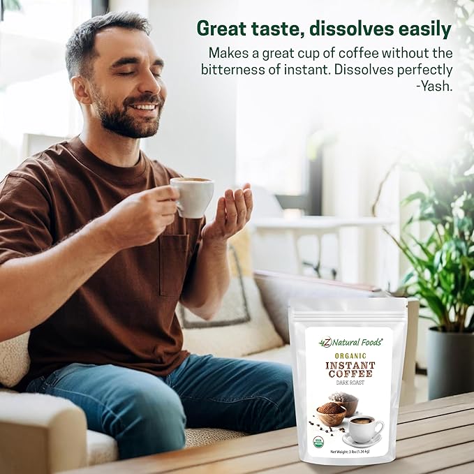 Z Natural Foods Organic Instant Coffee Powder - Rich Dark Roast Flavor, Arabica Instant Espresso Powder with Antioxidants to Boost Energy, Mood & Focus - Gourmet Instant Coffee in Resealable Bag, 3 lbs