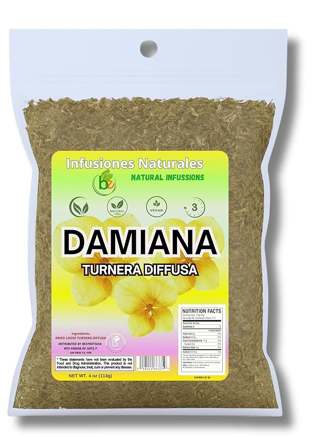 Damiana Leaf Te – 4 oz (113g) Loose Herbal Tea + Stainless Steel Tea Infuser – 100% Natural Turnera diffusa – Authentic Mexican Origin – Caffeine-Free, Non-GMO, Gluten-Free, Vegan By Bexpertsusa