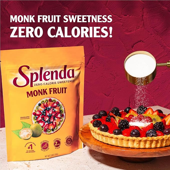 Splenda Monk Fruit Zero Calorie Plant Based Granulated Sweetener, No Erythritol, Sugar Substitute, 3.8 Oz (Pack of 1)