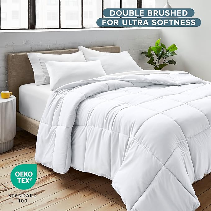Bare Home Comforter Set - Full Size - Ultra-Soft - Goose Down Alternative - Premium 1800 Series - All Season Warmth (Full, White)