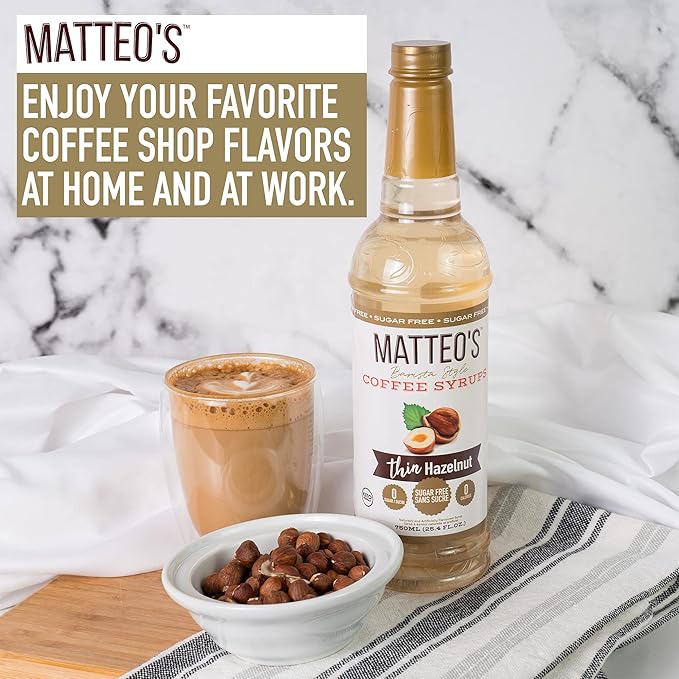 Matteo's Salted Caramel Syrup for Coffee, Lattes, Cappuccinos & Desserts – Sugar-Free Sweetener for Beverages, Keto Friendly, Zero Calories, Indulgent Flavor, Non-Alcoholic, 33.8oz (6pk)
