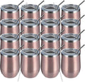 MEWAY 12oz Wine Tumbler 16 Pack Bulk Gifts for Women,Double Wall Vacuum Stainless Steel Travel Mug with Lid,Insulated Stemless Wine Cup Glass for Coffee,Cocktails,Drinks(Rose gold,Set of 16)