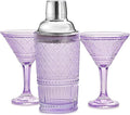 Godinger Cocktail Shaker and Martini Glasses Barware Gift Set, Martini Shaker and 2 Cocktail Glasses Set, Vintage Decor, Claro Collection, Lavender