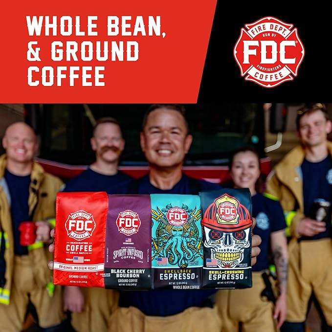 Fire Department Coffee - Gives Back to Firefighters - Rescue Variety Pack - Whole Bean Coffee - Medium, Dark, Shellback Espresso, & Skull Crushing Espresso Beans - Veteran Owned (12oz, Pack of 4)