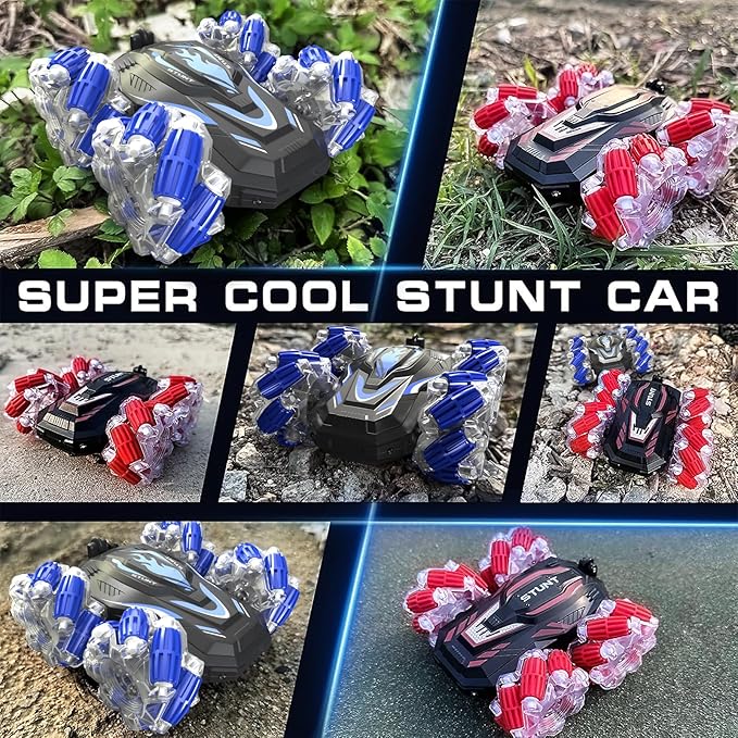 New Gesture Sensing RC Stunt Car with Lights Music, Hand Gesture Remote Control Car 360° Spins Double Side Controlled RC Car Birthday Gifts Toys for 6-12 Years Old Boys