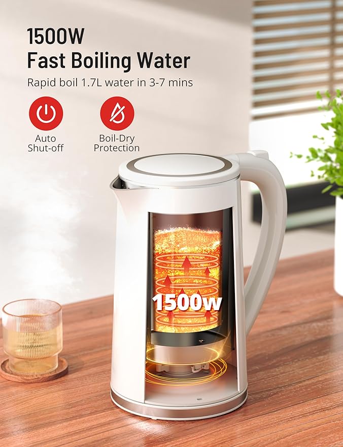 Electric Tea Kettle, Upgraded 1.7L Temperature Control Electric Kettle, 4H Keep Warm Water Boiler with 6 Presets, LED Screen Electric Kettles for Boiling Water, Boil-Dry Protection, BPA Free, White