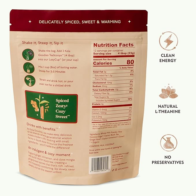 Gingerbread Chai Latte – 12 Spiced Chai Servings – Ceylon Tea Powder with Whole Milk – Cozy Holiday Chai Mix – No Refined Sugar – Cinnamon Ginger Blend