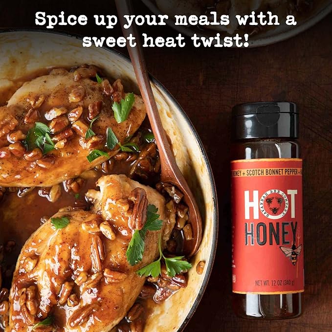 Savannah Bee Company Hot Honey Gluten Free and 100% Pure Honey Infused with Sweet Wildflower- Heat from Wildflower and Habanero Peppers 12 oz Squeeze Bottle