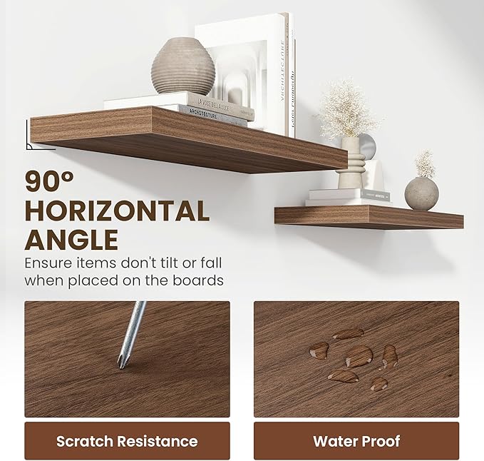 55 Inch Floating Shelves, 12 Inch Deep Floating Shelves for Wall, Floating Shelf with Invisible Brackets, Deep Wall Shelves for Bathroom, Bedroom, Living Room, 1 Pack, Walnut