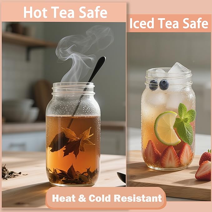 Mason Jar Pitcher 64 Oz Glass Pitcher With Pour Spout Lids Wide Mouth Airtight & Leakproof Water Pitcher 2 Quart Glass Carafe For Iced Tea, Cold Brew Coffee, Beverage, Lemonade, Juice, Milk - 2 Set