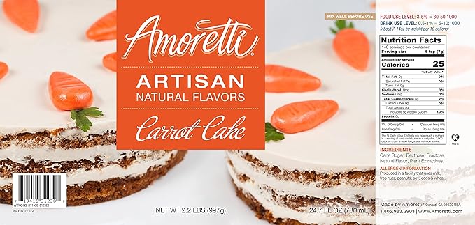 Amoretti - Natural Carrot Cake Artisan Flavor Paste, 2.2 lbs, Perfect For Ice Cream, Beverages, Cakes, and more, Preservative Free, Vegan, Gluten Free, No Artificial Sweeteners, Highly Concentrated