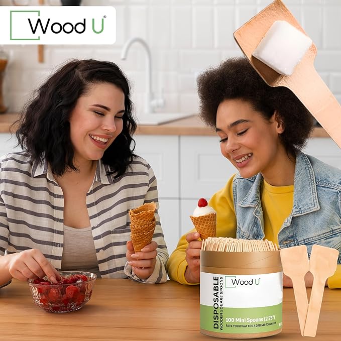 Tiny wooden spoon, Eco-Friendly miniature wooden spoons for spices, Scrubs small wooden spoon for salt, ice cream tasting spoons | 100% All-Natural - Pack of 100-2-3/4” by WoodU