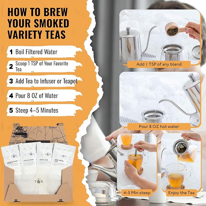 Tea Runners Smoked Tea Variety Pack - Lapsang Souchong, Russian Caravan, Smoked Assam, Smoky Siberian Blend | Loose Leaf Black Teas | High Caffeine, Organic & Premium Quality | 0.75 Oz each Pack of 4