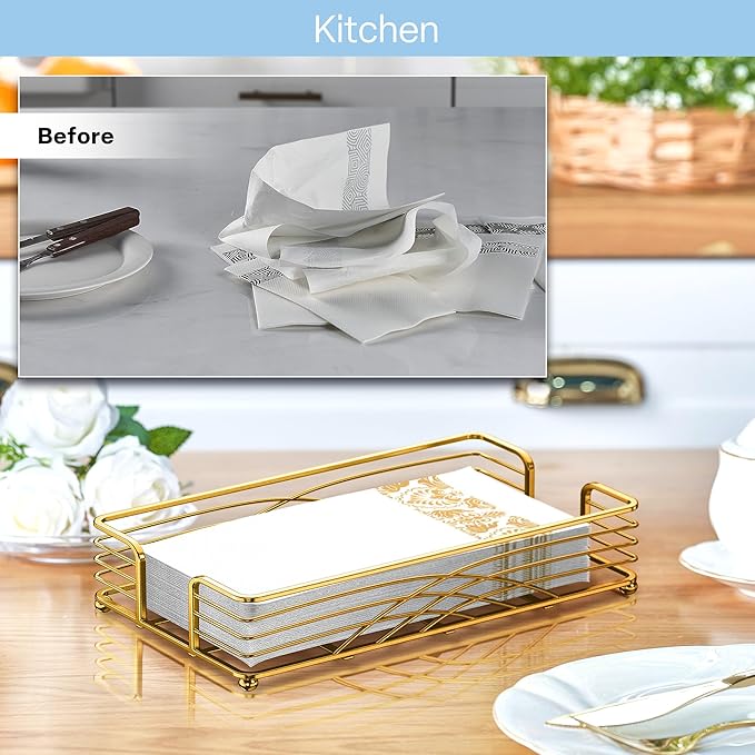 Gold Guest Towel Holder Tray for Bathroom – Countertop Napkin Organizer for Disposable Paper Towels, Elegant Hand Towel Rack for Powder Room, Modern Guest Bathroom Accessories