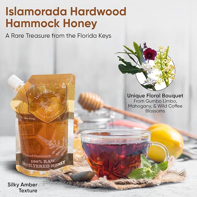 Raw Honey Organic Unfiltered, 16oz Pouch - Unpasteurized Hardwood Hammock Natural Raw Honey by Islamorada Company