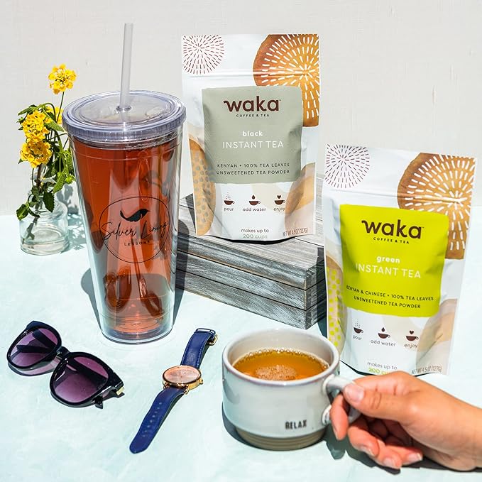 Waka Instant Tea Mix – 2-Bag Bundle – 100% Tea Leaves, No Additives, Unsweetened – Kenyan Black & Classic Green (4.5 oz Each)