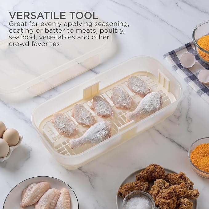 COOK WITH COLOR Collapsible Batter Bowl - Mess Free Breading Shaker Container - Great for Fried Fish, Fried Chicken, Onion Rings, Wings & More, Cream
