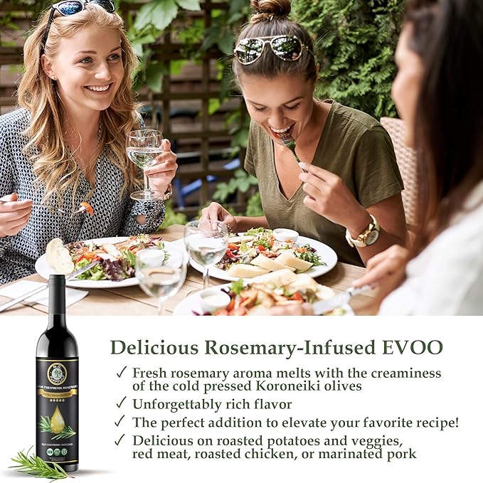 M.G. PAPPAS Rosemary Infused Olive Oil - High Polyphenol Rich Extra Virgin Olive Oil Unfiltered - Over 500mg/Kg - Cold Pressed Greek EVOO Award Winning - Rosemary Oil Cooking 12.7 Oz