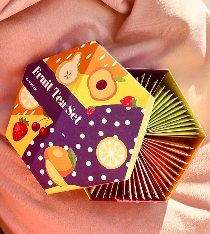 ACORUS Fruit Luxury & Herbal Selection Tea Sets, Assorted Fruit and Herbal TeaBox, Tea Gift Sets, Natural Teas Variety Pack, Sampler 6 & 4 Flavors, 60 & 56 Bags Individually Wrapped