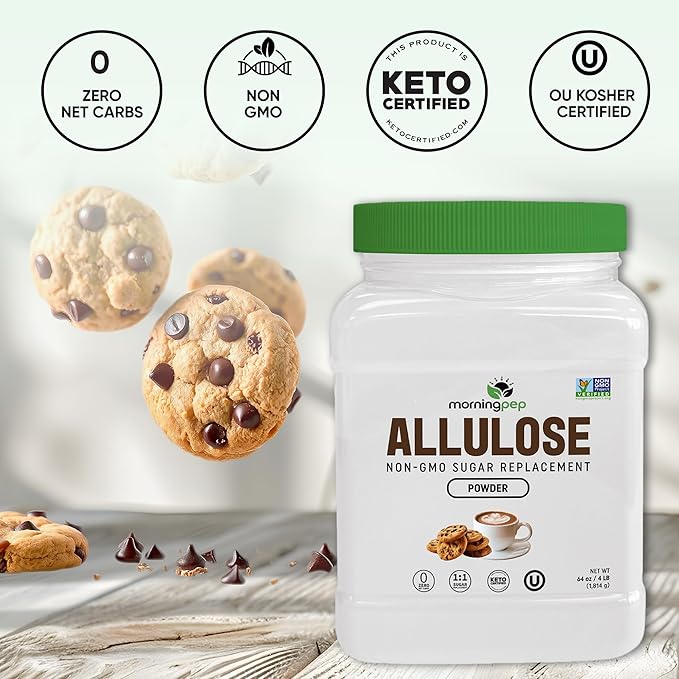 Morning Pep Allulose Sweetener 4 lb – Zero Calorie Sugar Alternative, 100% Pure, No Erythritol, Non-GMO Project Verified, Keto Certified, OU Kosher, No Fillers, Ideal for Baking and Beverages