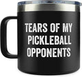 Pickleball Gifts for Women - Gifts for Pickleball Lovers, Women, Mom, Grandma, Girlfriend, Wife, Her - Tears of My Opponents Gift - 14 Oz Black Stainless Steel Coffee Mug with Lid
