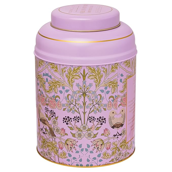 New English Teas Song Thrush & Berries Tea Caddy in Pink with 240 English Breakfast Teabags