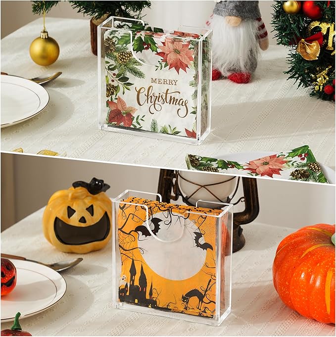 Clear Acrylic Napkin Holder for Table, Elegant Non-Slip Guest Towel Tray for Bathroom, Waterproof Vertical Tissue Dispenser for Kitchen, Dining, Bar, Office