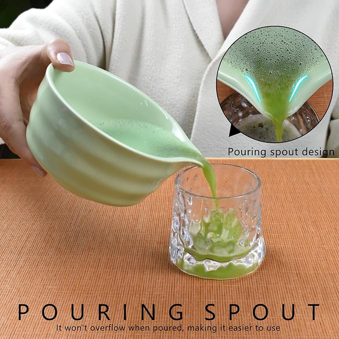 Artcome 7-Piece Matcha Tea Set - Complete Japanese Ceremony Kit with Bowl, Whisk, Scoop, Strainer & Guide, Green