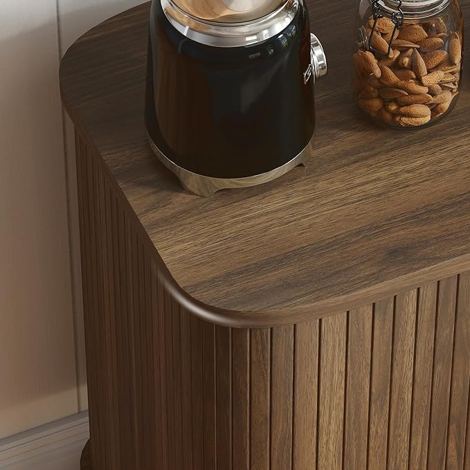 HOMCOM 35.4" Sideboard Buffet Cabinet with Storage, Nordic Coffee Bar Cabinet with Slatted Tambour Doors and Metal Legs, Kitchen Credenza, Walnut