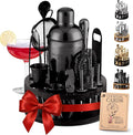 Mixology & Craft Bartender Kit – 15-Piece Cocktail Shaker Set with Bar Tools, Premium Stainless Steel Drink Mixer Accessories for Home Bar, Includes Bamboo Stand, Plus Exclusive Recipe Cards (Black)