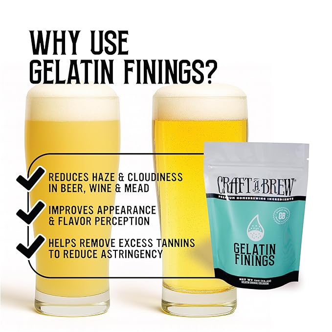 Craft A Brew - Gelatin Finings - For Wine & Beer Brewing - Reduces Haze & Cloudiness - Effective Clarifier - 1 oz Package
