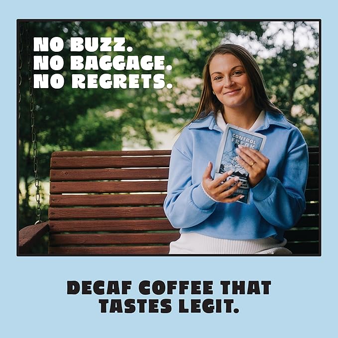 Control Freak Decaf Coffee Just Vibes, 0% Caffeine Whole Bean Coffee (12 Oz) – Fresh Sugarcane Processed Coffee Beans, Chemical-Free Decaffeination, Calm Energy, Full Flavor, No Buzz