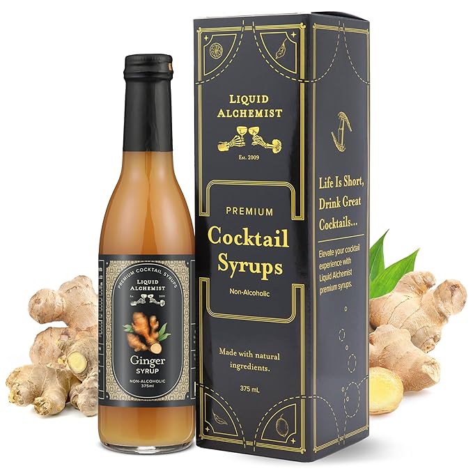 Liquid Alchemist Ginger Syrup for Cocktails - Real Ingredients Make our Liquid Ginger Puree for Cocktails the Perfect Moscow Mule Syrup - Our Non-GMO Vegan Drink Mixer Lasts Up to 2 Years (12.7 oz)