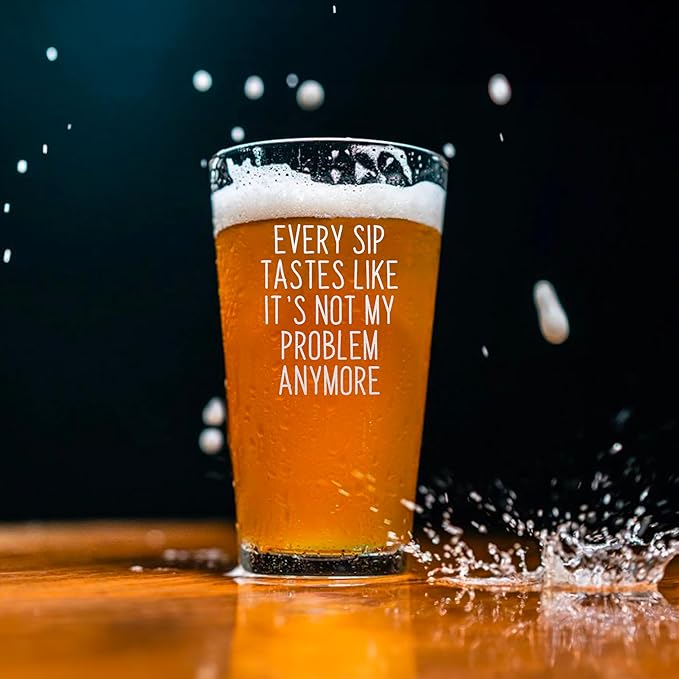 Every Sip Premium 16 oz Beer Pint Glass, Laser Engraved Beer Pint for Retirement, Lead-Free Drinking Glass, Beer Lover Gift (Every Sip One Side FBA)