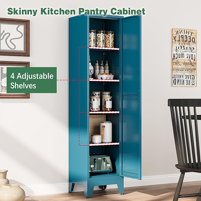 Tall Bathroom Storage Cabinet, 67" Narrow Metal Cabinets with One Door, Freestanding Tall Linen Cabinet, Skinny Metal Storage Locker for Home Office, Living Room