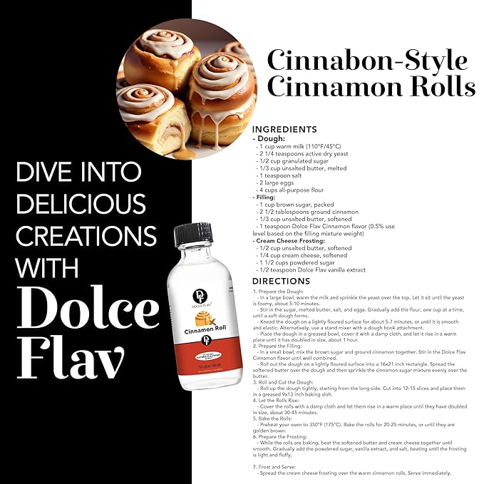 Dolce Flav Natural Cinnabon Extract – 2 Ounce Oil-Soluble Kosher, Sugar-Free, Concentrated Spicy Cinnabon Flavoring for Baking, Smoothies & Desserts, Includes Measured Dropper